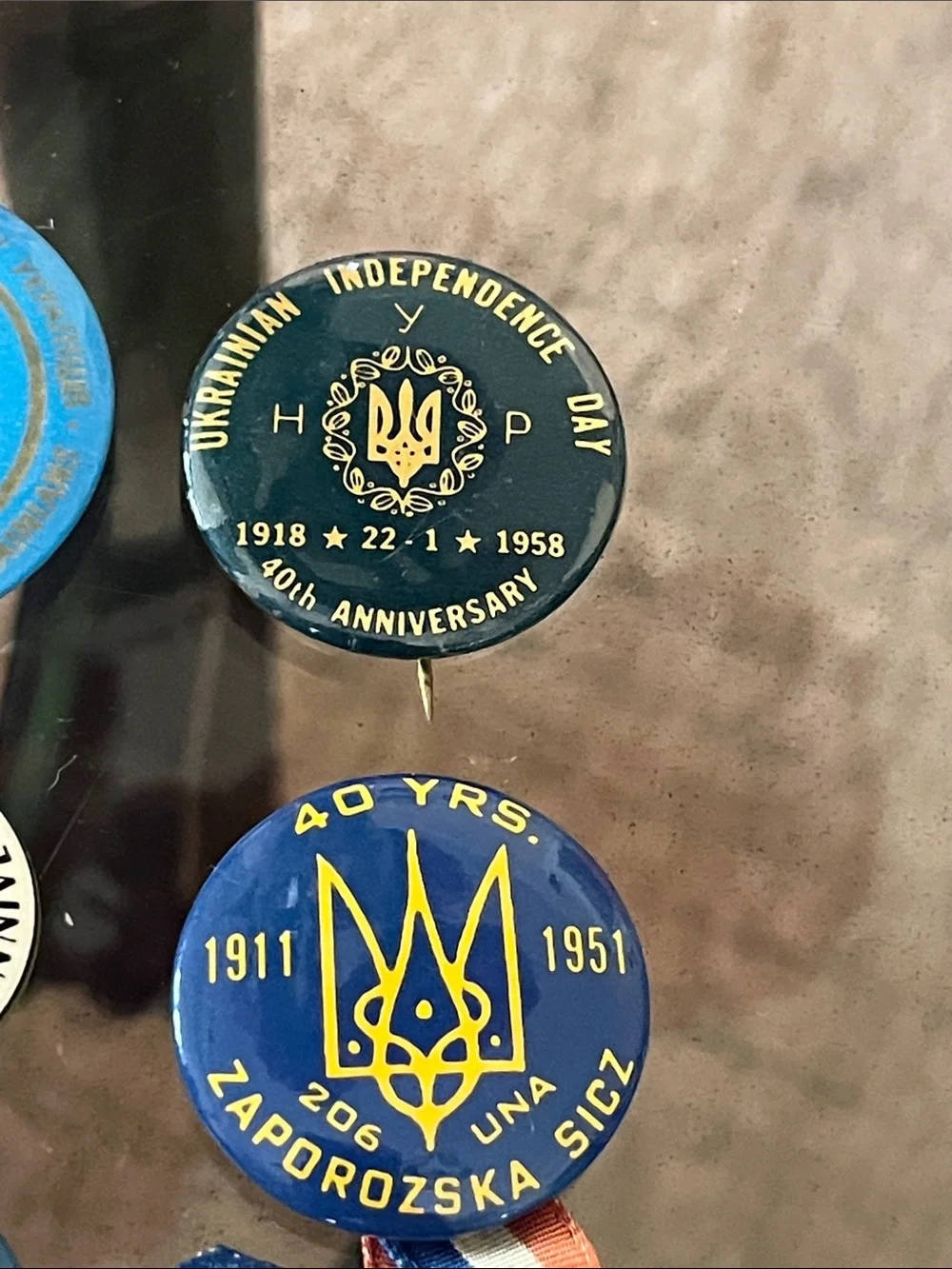 Vintage Ukrainian Commemorative Pin Collection - Blue & Gold